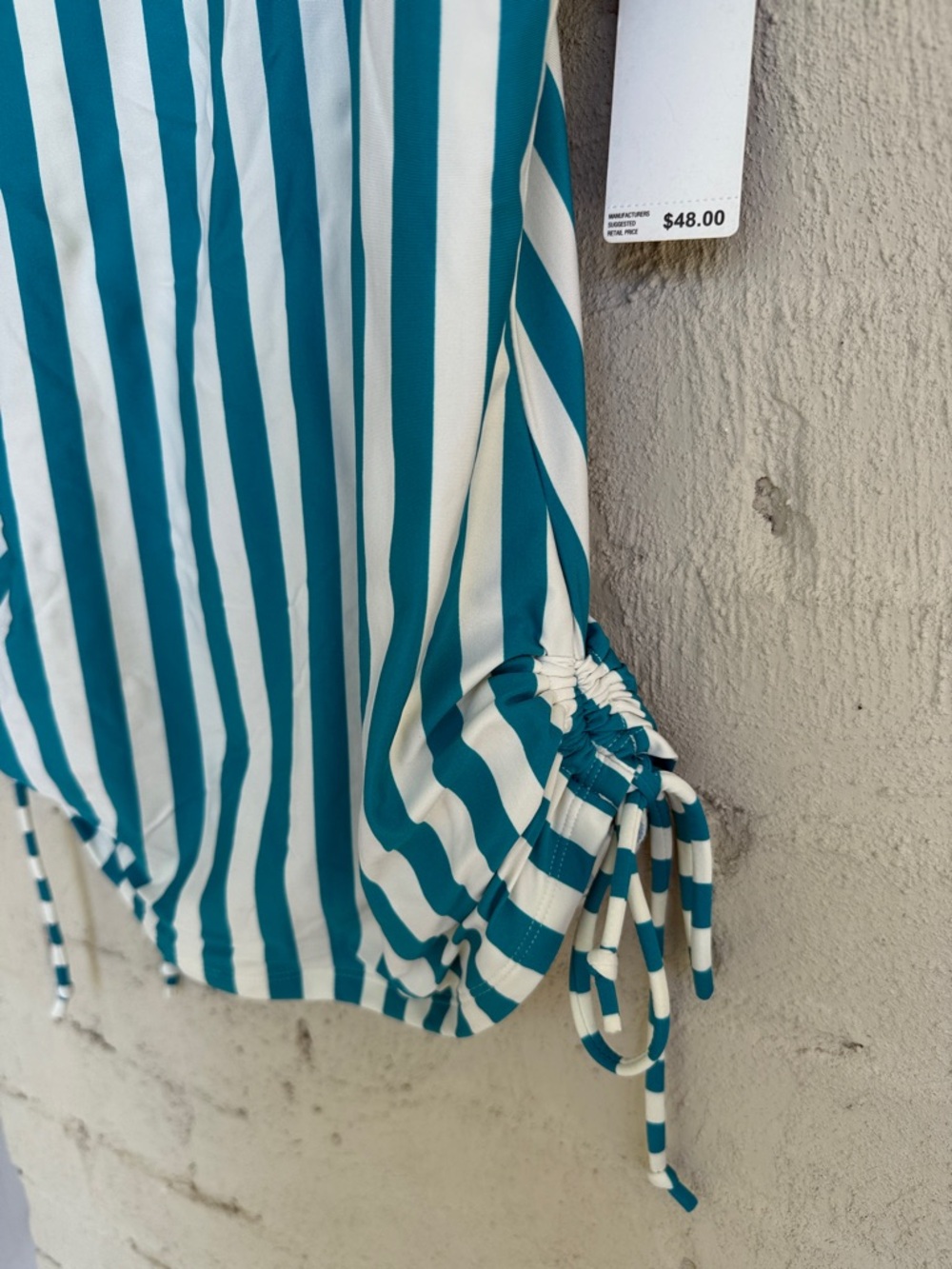 NWT Catalina Turquoise/White Striped Tankini Top w Adjustable Straps Size Large - Picture 5 of 12